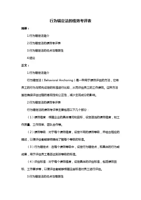 行为锚定法的绩效考评表