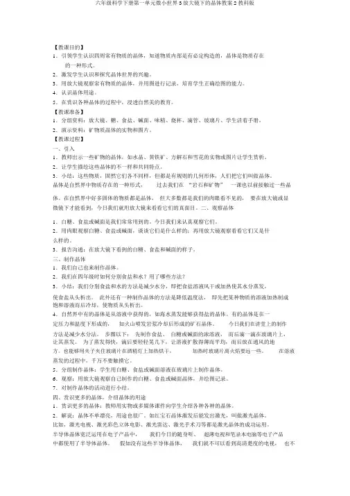六年级科学下册第一单元微小世界3放大镜下的晶体教案2教科版
