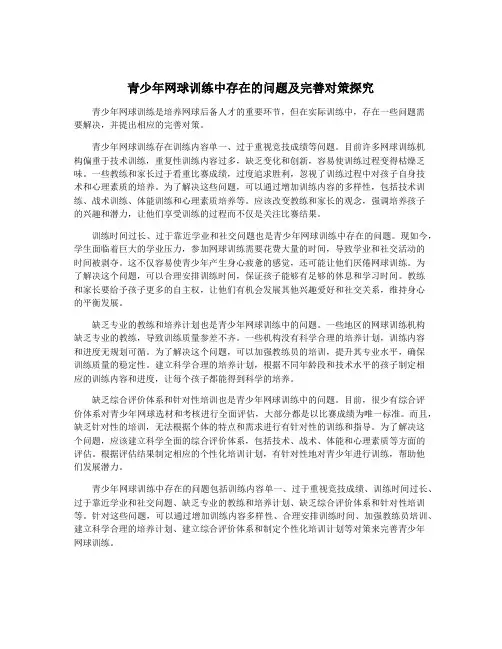 青少年网球训练中存在的问题及完善对策探究