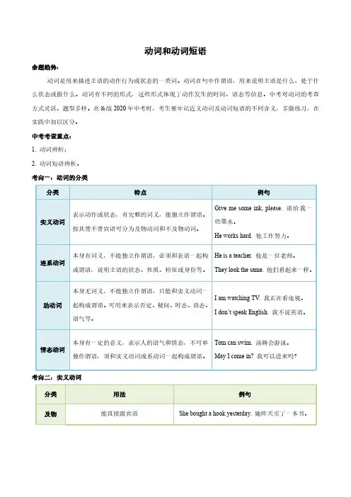 人教版中考英语专项复习-动词和动词短语