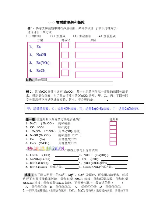 人教版初三化学下册复分解反应的应用专项练习题