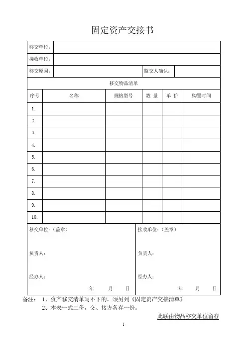 固定资产交接书