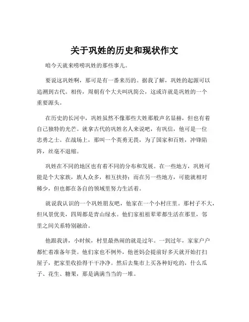 关于巩姓的历史和现状作文