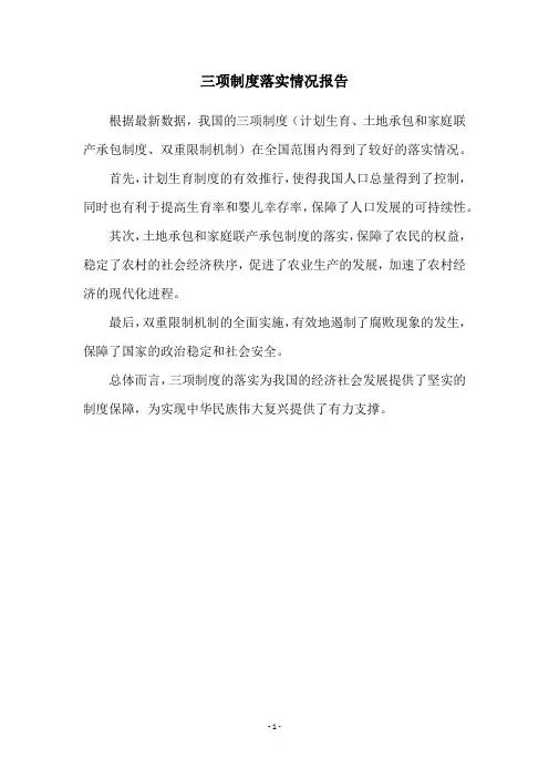 三项制度落实情况报告