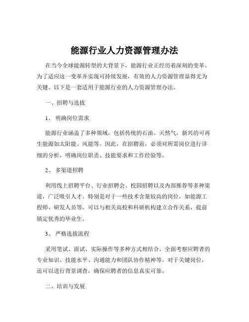 能源行业人力资源管理办法