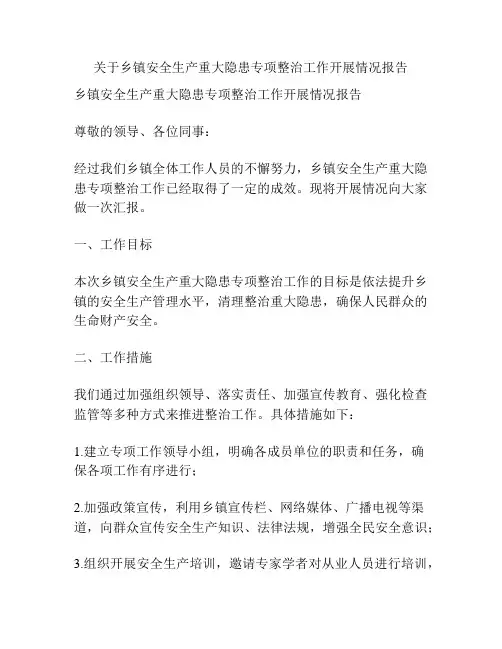 关于乡镇安全生产重大隐患专项整治工作开展情况报告