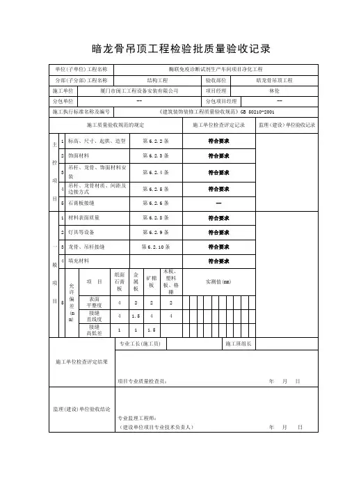 暗、明龙骨吊顶工程检验批质量验收记录