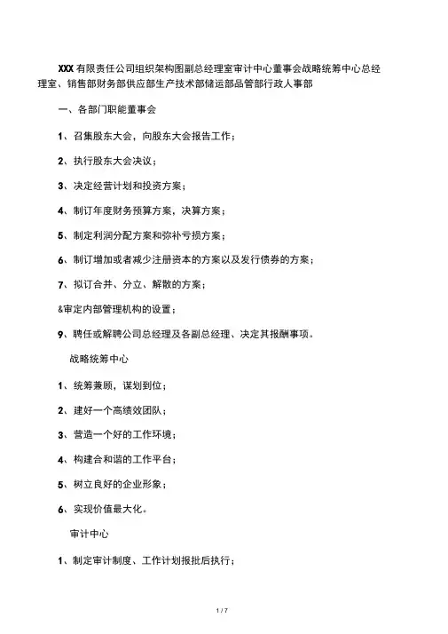 xxx有限责任公司组织架构图