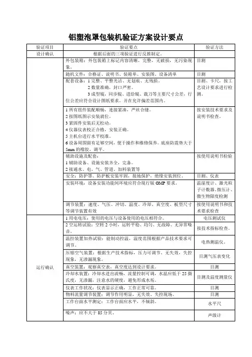 铝塑泡罩包装机验证方案设计要点