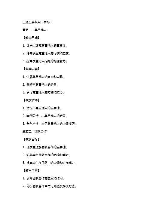 主题班会教案(表格)