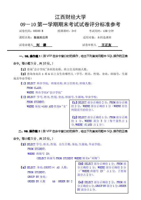 江西财经大学09-10  数据库应用B 评分标准