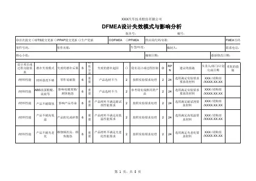 设计失效模式与影响分析(DFMEA)