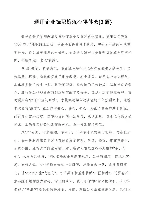通用企业挂职锻炼心得体会[3篇}