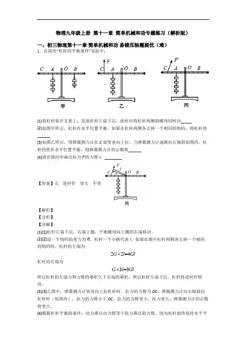 物理九年级上册 第十一章 简单机械和功专题练习(解析版)