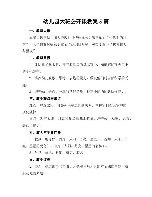 幼儿园大班公开课教案5篇