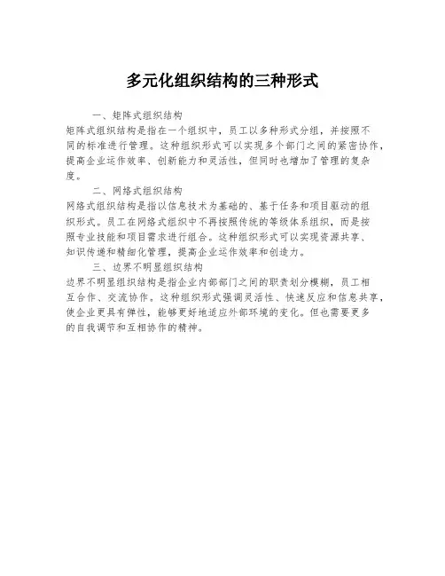 多元化组织结构的三种形式