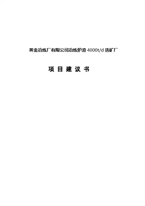最新黄金冶炼厂有限公司冶炼炉渣4000t-d选矿厂项目建议书