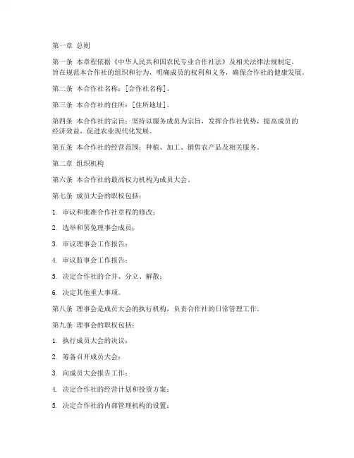种植合作社公司章程模板