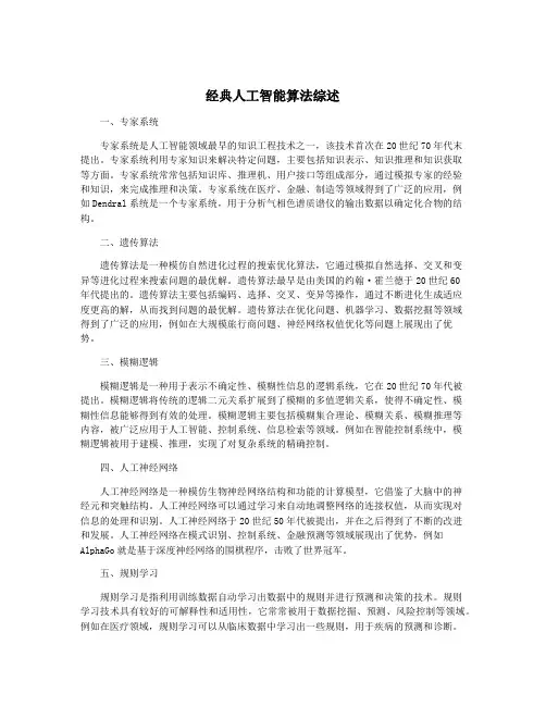 经典人工智能算法综述