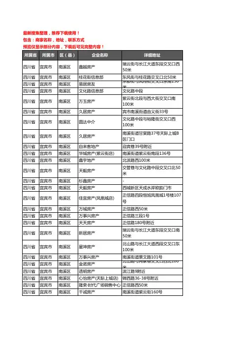 新版四川省宜宾市南溪区房屋中介企业公司商家户名录单联系方式地址大全79家