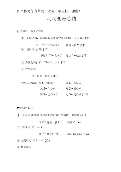 日语动词变形总结(10种全)