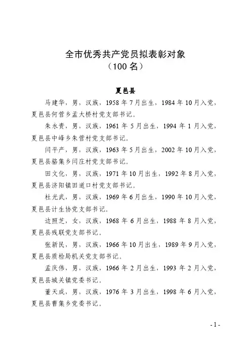 商丘市优秀共产党员拟表彰对象-商丘市政府网