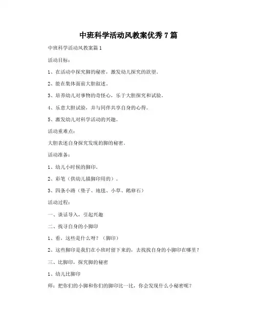 中班科学活动风教案7篇