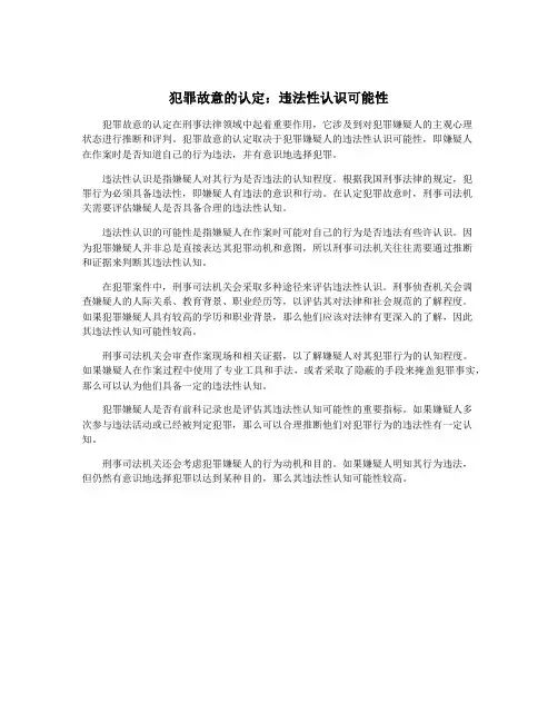 犯罪故意的认定：违法性认识可能性