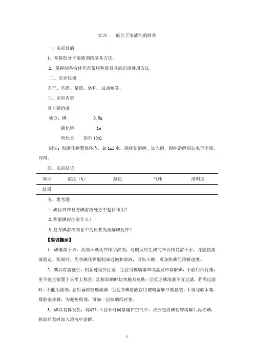 药物制剂--液体实训