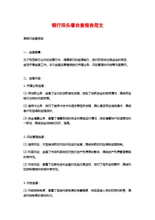 银行回头看自查报告范文