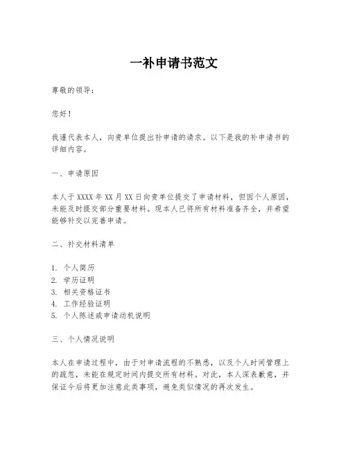一补申请书范文