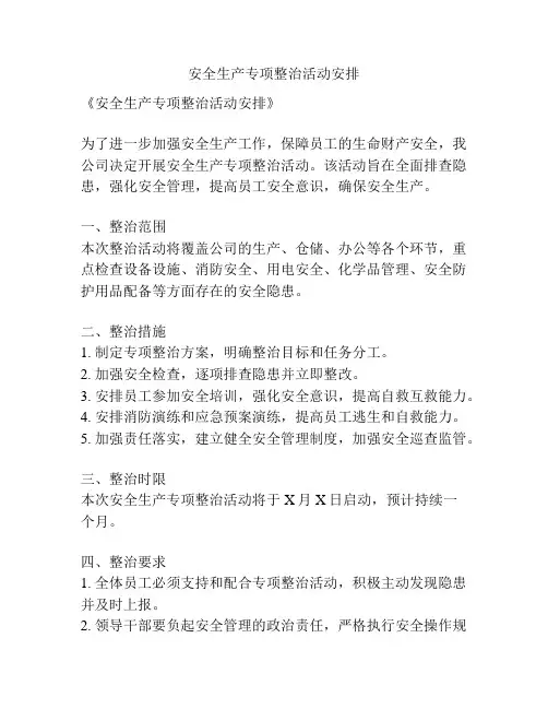 安全生产专项整治活动安排