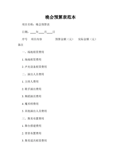 晚会预算表范本