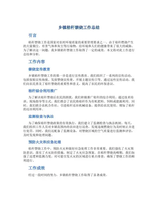 乡镇秸秆禁烧工作总结