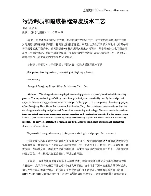 污泥调质和隔膜板框深度脱水工艺