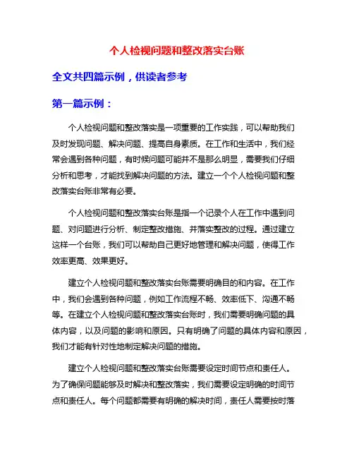 个人检视问题和整改落实台账