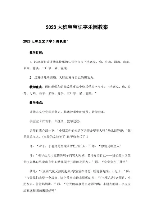 2023大班宝宝识字乐园教案