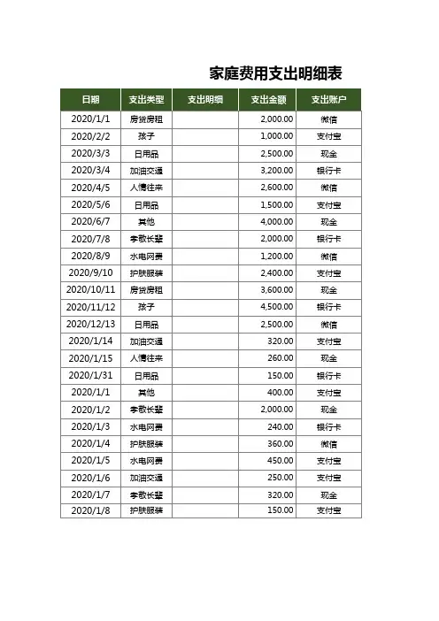 家庭费用支出明细表