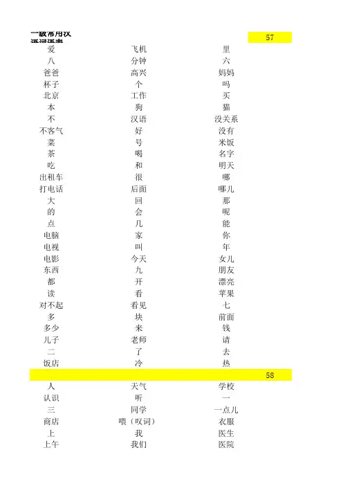 国际汉语教学通用课程大纲之最新常用汉语词语表(1-6级)