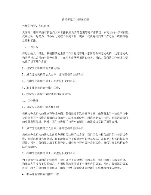 前期筹建工作情况汇报