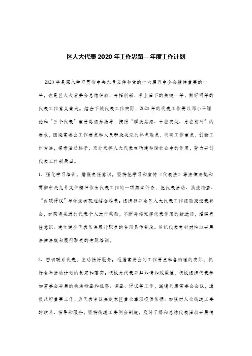 区人大代表工作思路—年度工作计划.doc