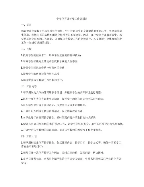 中学体育课年度工作计划表