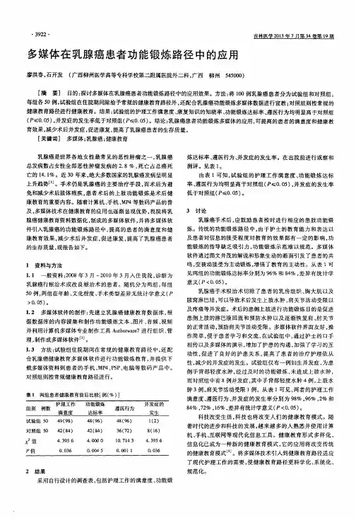 多媒体在乳腺癌患者功能锻炼路径中的应用