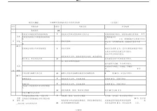 麻醉科评分标准