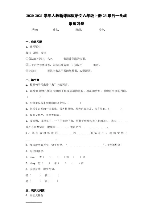 2020-2021学年人教新课标版语文六年级上册23.最后一头战象练习卷