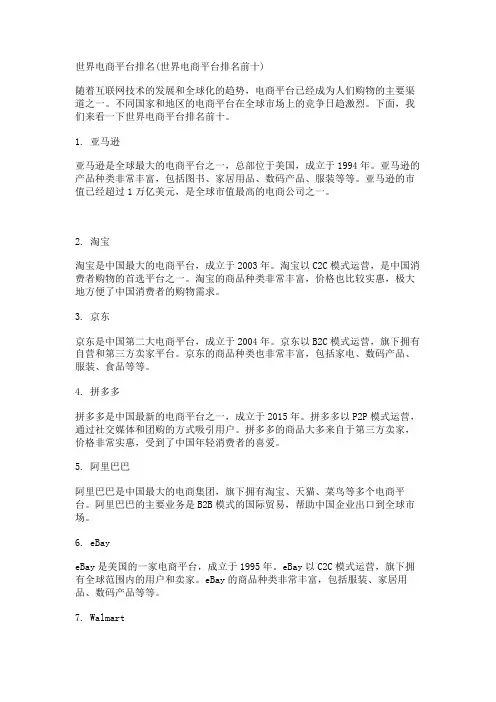 世界电商平台排名(世界电商平台排名前十)