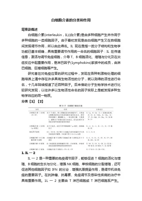 白细胞介素的分类和作用