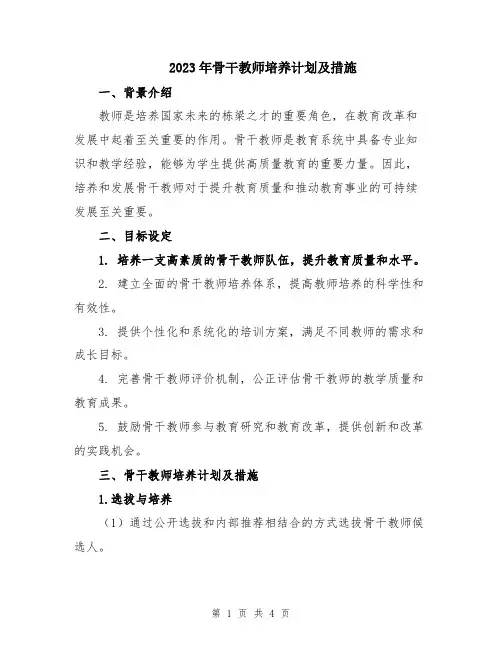2023年骨干教师培养计划及措施