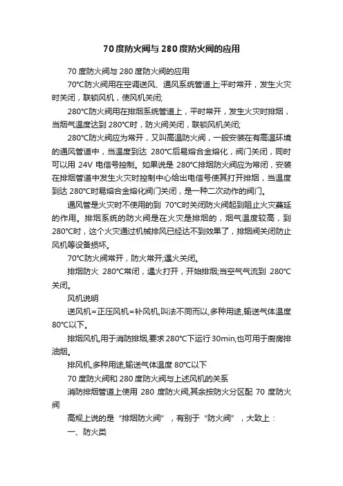 70度防火阀与280度防火阀的应用