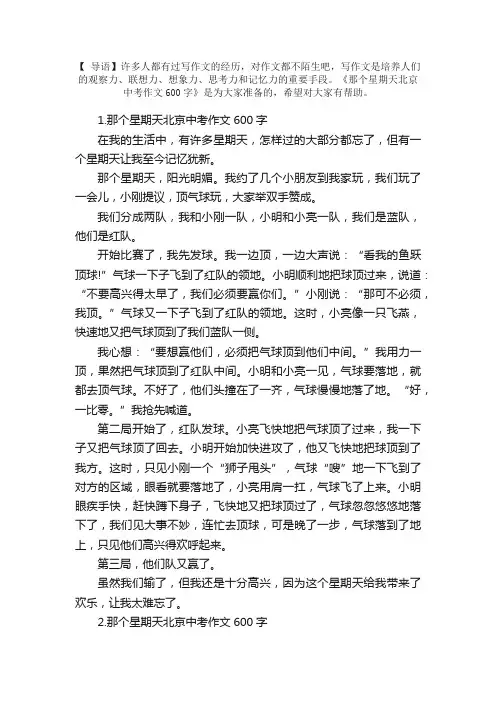 那个星期天北京中考作文600字5篇
